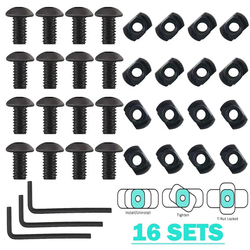 16 Pack M4 T-Nut Metric Camming Screw Replacement Sets Compatible with Standard Rail Systems, with Thread Locking Screws, Allen Wrench and Nuts(16 x Screws, 16 x Nuts and 3 x Wrench)