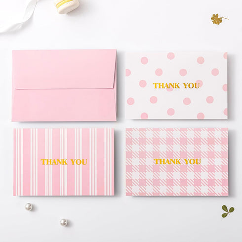 50 Pack Crisky Pink Thank You Cards with Envelopes, Lattice Polka Dot Thank You Cards Bulk for Baby Shower, Birthday
