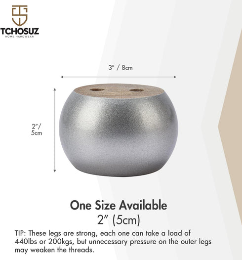 TCHOSUZ 2 inch 5cm Pack 4 M8 / Wooden Furniture Legs, of Silver Solid Wood Turned DIY Replacement Bun Feet with Hanger