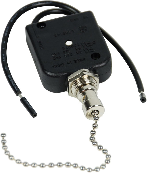 Gardner Bender GSW-35 Electrical All Angle Pull Chain Switch, SPST, ON-OFF, 6 A/125V AC, Nickel/Black