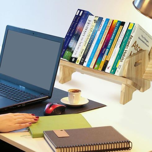 Generic (1, Couch-Style Desktop Bookshelf Organizer - Natural Wood Desk Top Bookshelf for Books, CDs, Magazines