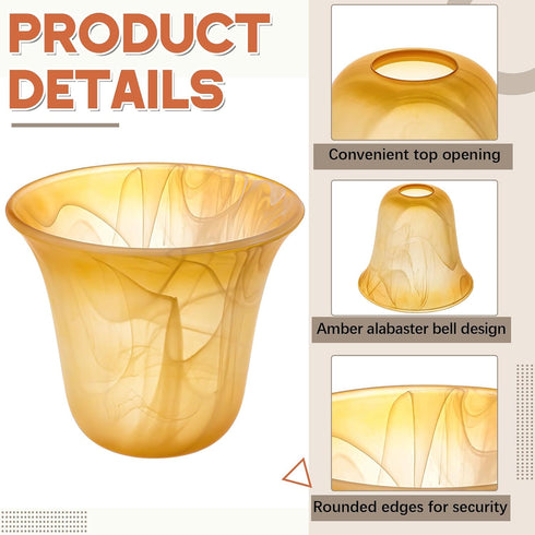 1 E26 1-5/8'' Teenyyou Pcs Bell Shaped Glass Lamp Shade Replacement Globe Ceiling Fan Light Cover with Fitter Opening