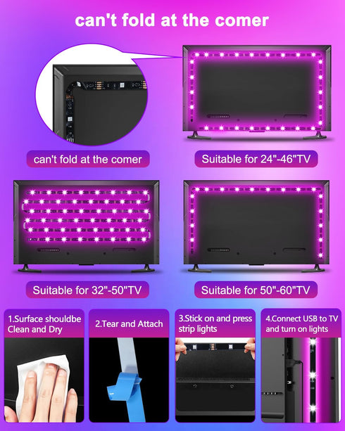 Daymeet TV LED Backlight, 9.8ft RGB TV LED Light Strip for 32-45 inch TV/Monitor Backlight, USB Powered with Remote,