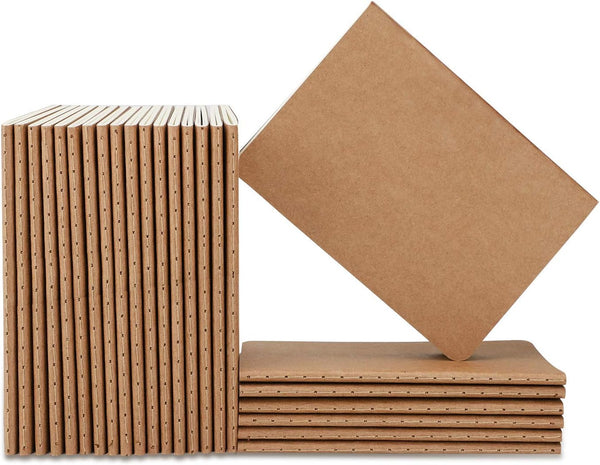 EUSOAR Mini Notebook, A6, 24 Pack, 3.9"x 5.5", 60 Pages, Soft Cover Lined Kraft Notebooks for Travel Journal Sketchbook