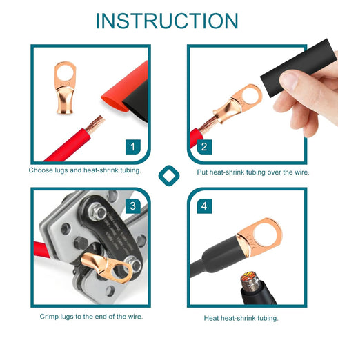10 PCS Battery Terminal Connectors, 8 Gauge Wire Ends Lugs, 8 AWG 1/4" Stud Ring Terminals with Heat Shrink Tubing
