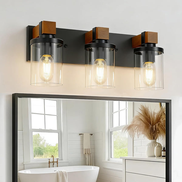 Ablwigh 3-Light Farmhouse Bathroom Light Fixtures, Black Bathroom Vanity Light Fixtures Over Mirror,