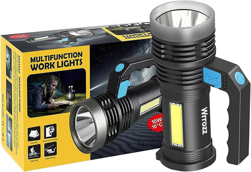 Wrrozz LED Flashlight High Lumens, USB Rechargeable Emergency Flashlight with 4 Modes for Outdoor Use