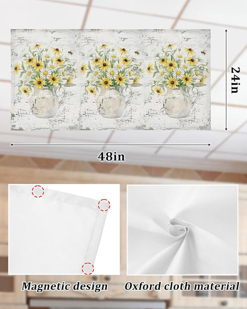 Velvessentia 4 Pack, 4x2 Fluorescent Light Covers for Ceiling Lights Sunflowers Bouquet Magnetic Classroom Light Covers