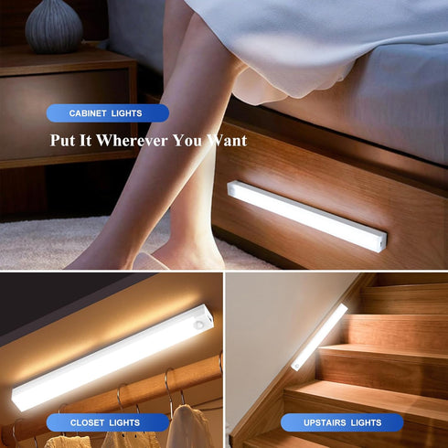 Motion Sensor Under Cabinet Lights - Battery Operated Magnetic Lighting for Pantry, Closet, Kitchen, Bathroom - 4 Pack
