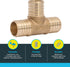SharkBite 1-1/4 Inch Crimp Tee, Brass Plumbing Fitting, PEX Pipe, PE-RT, UC0835