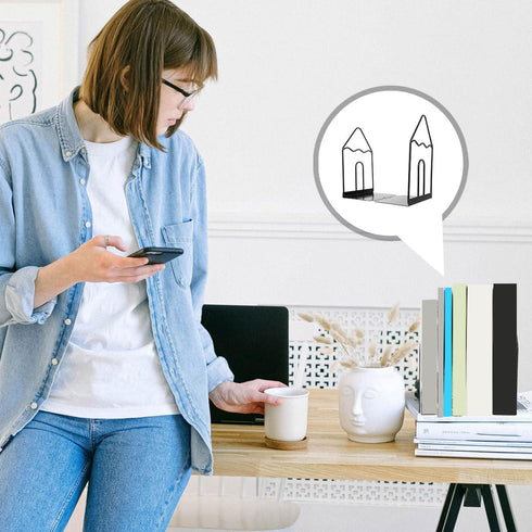 Amosfun Decorative Iron Book Stand Premium Metal Bookend for Desk Organization Smooth Edges Design for Home Office