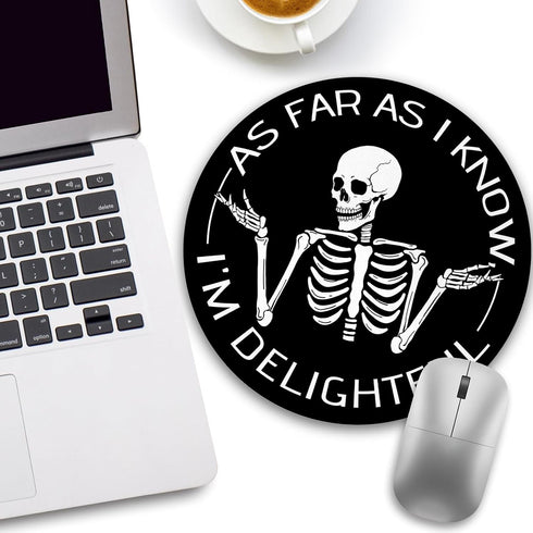 Skeleton Round Mouse Pad, Black Funny Small Mousepad for Wireless Mouse, 8.6 x 8.6 Inch Gaming Mouse Mat