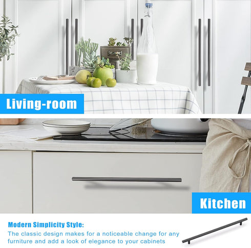 KNOBWELL 6 Pack 10" Black Cabinet Handles Euro Style Stainless Steel Modern Long Kitchen Cabinet Door Pulls, Overall Length 12-3/5" by KNOBWELL