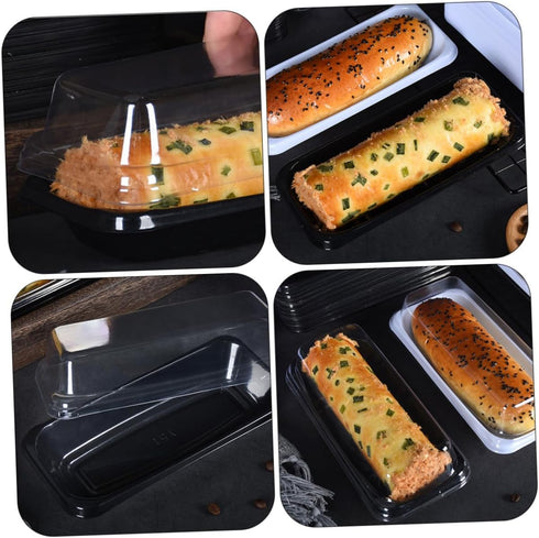 16pcs Packaging Creative Bread Box with Lid Black Rectangular Cake Storage Case for Bakery, Loaf Bread and Household