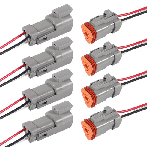 4pcs 2-Pin Waterproof DT Connector Male and Female Wire Connectors with 16AWG Wires and Heat Shrink Tubes