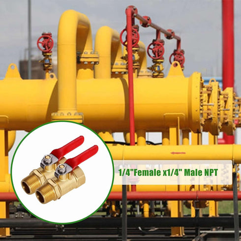 2 PCS Lead-Free Brass Mini Ball Valve Shut Off Switch, 1/4" NPT Male x 1/4" NPT Female Pipe Fittings