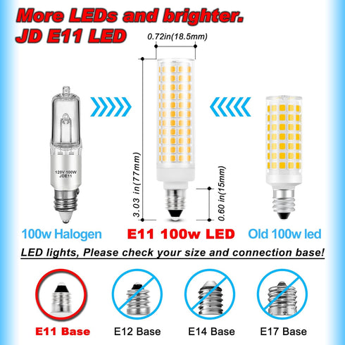 Dimmable E11 120V 100W Bulbs Equivalent,T3 T4 JDE11 Bulb,2700K 10W 1000 E11 Lamps,2Pack Ziomitus Halogen Candelabra