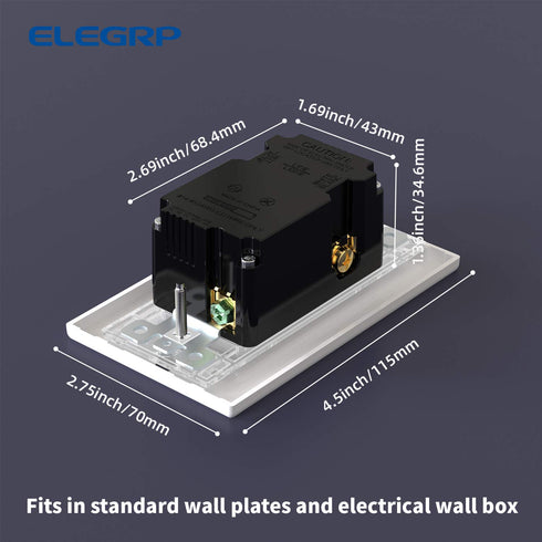 ELEGRP USB Wall Outlet Receptacle, 20 Amp Duplex Tamper Resistant, Dual 4.0 A USB Ports, Wall Plate Included, Glossy