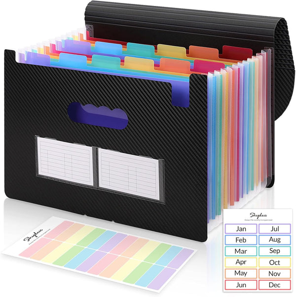 SKYDUE Accordion File Organizer, Expanding File Folder with 13 Pockets, Letter Size, Black, Portable Bill Receipt