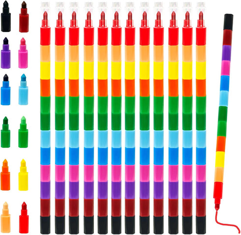 YFANITI Stackable Crayons,12 PCS Stacking Buildable Crayons Colorful Stackable Pencils,12 Colors Stackable Painting