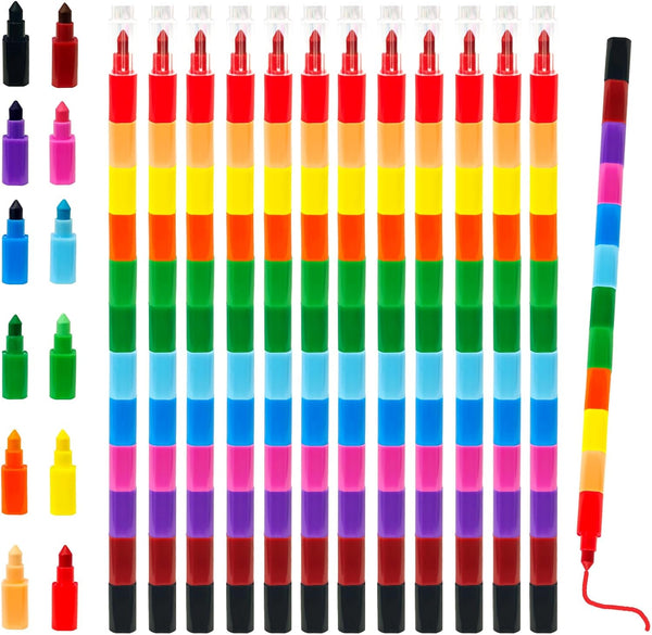 YFANITI Stackable Crayons,12 PCS Stacking Buildable Crayons Colorful Stackable Pencils,12 Colors Stackable Painting