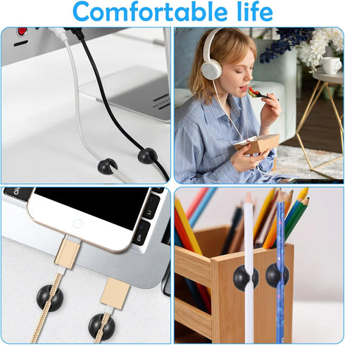 HJZHII 12PCS Cable Clips, Adhesive Cord Holder for Nightstand Cord Organizer Data Cable Holders Black Wire Clips