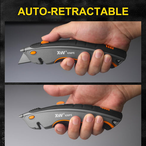 XW Dual-system Safety Utility Knife with Auto-retractable & 3-position Retractable, 2-in-1 Heavy Duty