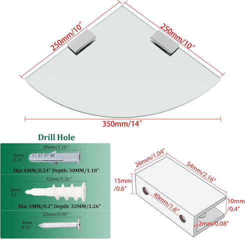 1 SAYAYO Glass Corner Shelf for Wall, Tempered Floating Glass Shelves for Bathroom Pcs, Clear