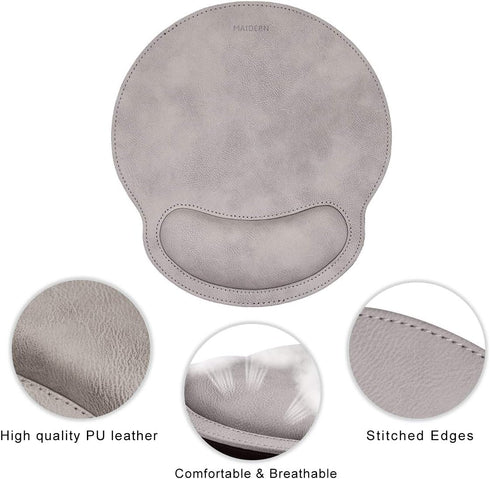 MAIDERN Ergonomic Leather Mouse Pad with Memory Foam Wrist Support, Waterproof Surface, Durable, Relieve Hand Fatigue