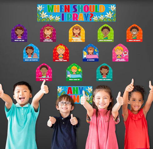 FaCraft When Should I Pray Cutouts, Religious Christian Bulletin Board Sets for Classroom, Bible Church Sunday School
