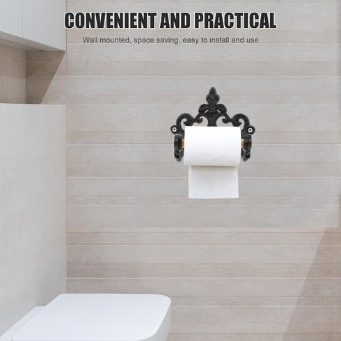 2pcs Lurrose Vintage Rustic Wall-Mounted Toilet Paper Holder with Shelf, Cast Iron Farmhouse Style Bathroom Tissue
