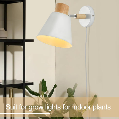 Hefoklu E26 White Plug in Wall Sconces with Switch for Bedroom, Modern Rotation Wall Lamps Up Down Mounted Fixture Wood