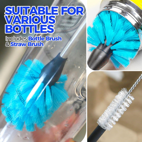 Holikme Bottle Brush Cleaner Set, 14" Long Handle Stainless Steel Brush for Water Bottle, Cups, Baby Bottles