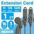 1 Ft Flat Plug Extension Cord, 16 AWG 3 Prong Grounded Low Profile Extension Cable,3 Outlet Extension Wire for Indoor, Grey