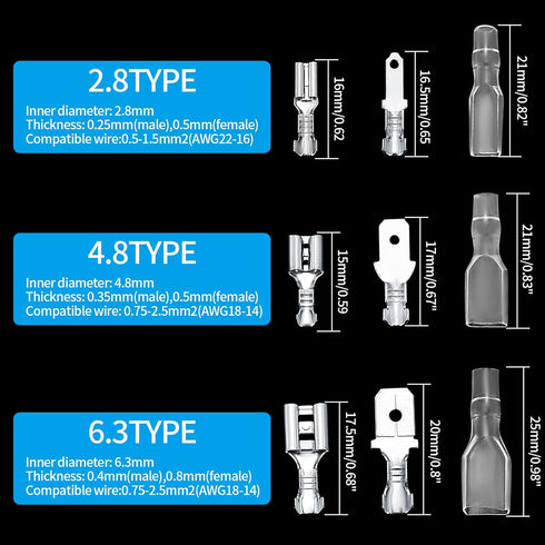 360 Pcs 2.8/4.8/6.3mm Male and Female Wire Spade Connectors, Quick Splice Electrical Wire Crimp Terminal Block Connectors with Insulating Sleeve Kit for Car Audio Speaker Electrical Wiring