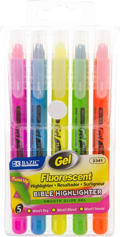BAZIC 5 Fluorescent Gel Highlighter, Pack of 2341