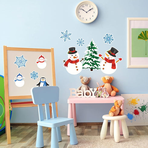 Whaline 82Pcs Winter Bulletin Board Decoration Set - Snowman, Snowflake, Penguin Cutouts for Xmas Holiday Decor