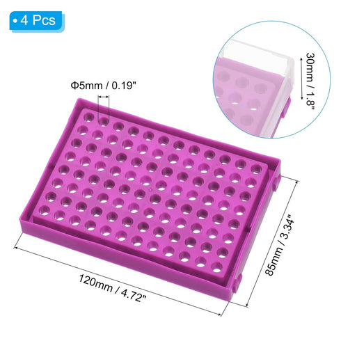 PATIKIL 96 Wells PCR Tube Rack for 0.2ml Test Strips Tubes, 4pcs Waterproof Tubes Filling Tray Centrifuge Tube Holder, Purple