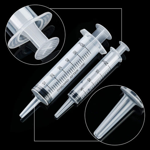 10 Pack Plastic Syringe Liquid Measuring Syringes Without Needle, 20 ML, 60 ML for Epoxy Resin, Craft, Labs