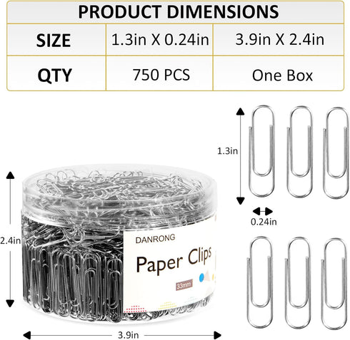 Silver Medium Paper Clips, 750 Pack Paperclips 1.3 Inch (33 mm) Paper Clips Suitable for Office School and Daily Use Also Used for Daily DIY Paper Clip(Silver) by DANRONG