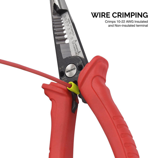 NEIKO 02038A 6-in-1 Wire Service Tool, 8-1/2" Length Gripper, Crimper, Stripper, Cutter, Extractor, Electrician Pliers
