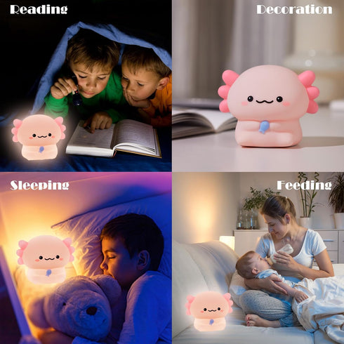 DEALFUN Axolotl Cute Cartoon Nursery Night Lights, Animal Design Safe Silicone Soft LED Nursery Lamp for Toddler Room