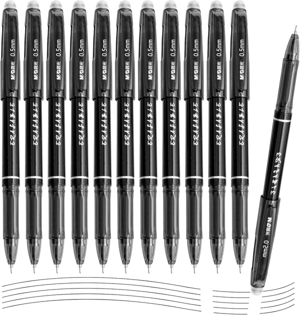 M&G Erasable Gel Pens - 12 Pcs Fine Point 0.5mm Black Erasable Gel Ink Pens with Comfort Grip for Writing