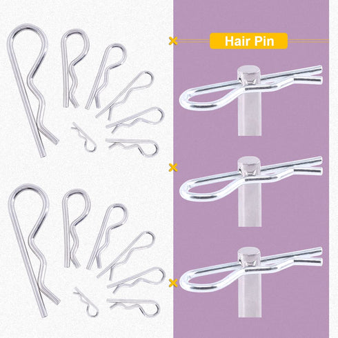 Swpeet 110Pcs R Shape Clips Assortment Kit, 304 Stainless Steel Cotter Pin Hair Pin Hitch Pin Fasteners, Multiple Sizes
