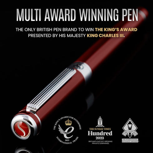 Scriveiner Deep Crimson Red Rollerball, Stunning Red Lacquer Luxury Pen with Chrome Finish, Gift Set