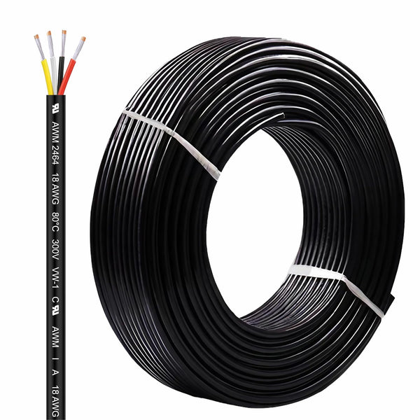 UL2464 10FT 18 Gauge 4 Conductor Electrical Wire, Tinned Oxygen Free Copper for Low Voltage