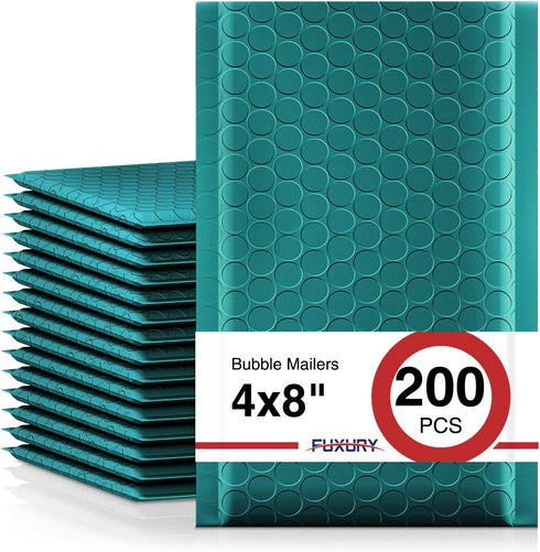Fuxury 200 Pack 4x8" Self Seal Bubble Mailers, Usable Size 4x7" Forest Green Padded Envelopes for Small Business