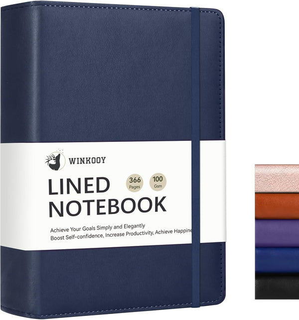Lined Journal Notebook, 366 Pages, Leather Hardcover Journals, Thick A5 College Ruled Classic Notebook with Pen Loop