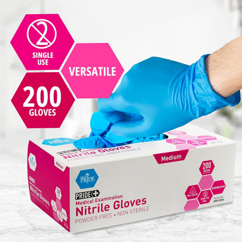Medpride Medical Examination Nitrile Gloves, Medium Box of 200, Blue, Latex/Powder-Free