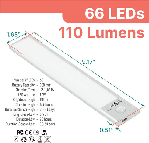 Volloa 3 9.17in, Compact, Versatile, Rechargeable LED Light Module - Aluminum Housing, Motion & Light Sensor